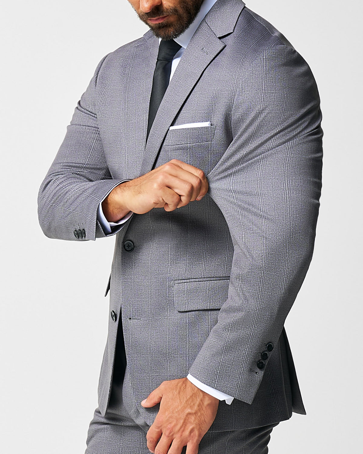 State & Liberty - Athletic Fit Stretch Blazer - Shadow Grey Plaid