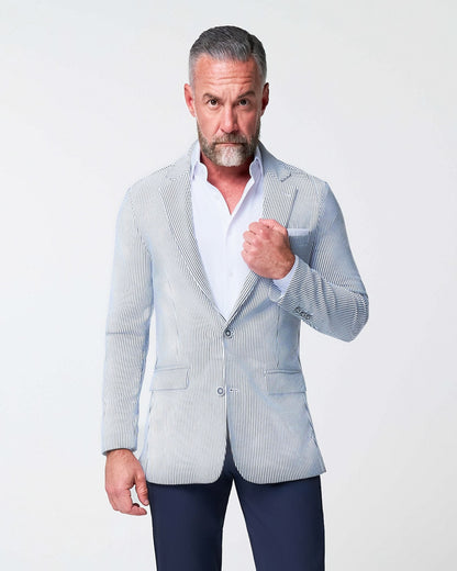 State & Liberty - Athletic Fit Stretch Blazer - Navy & White Seersucker