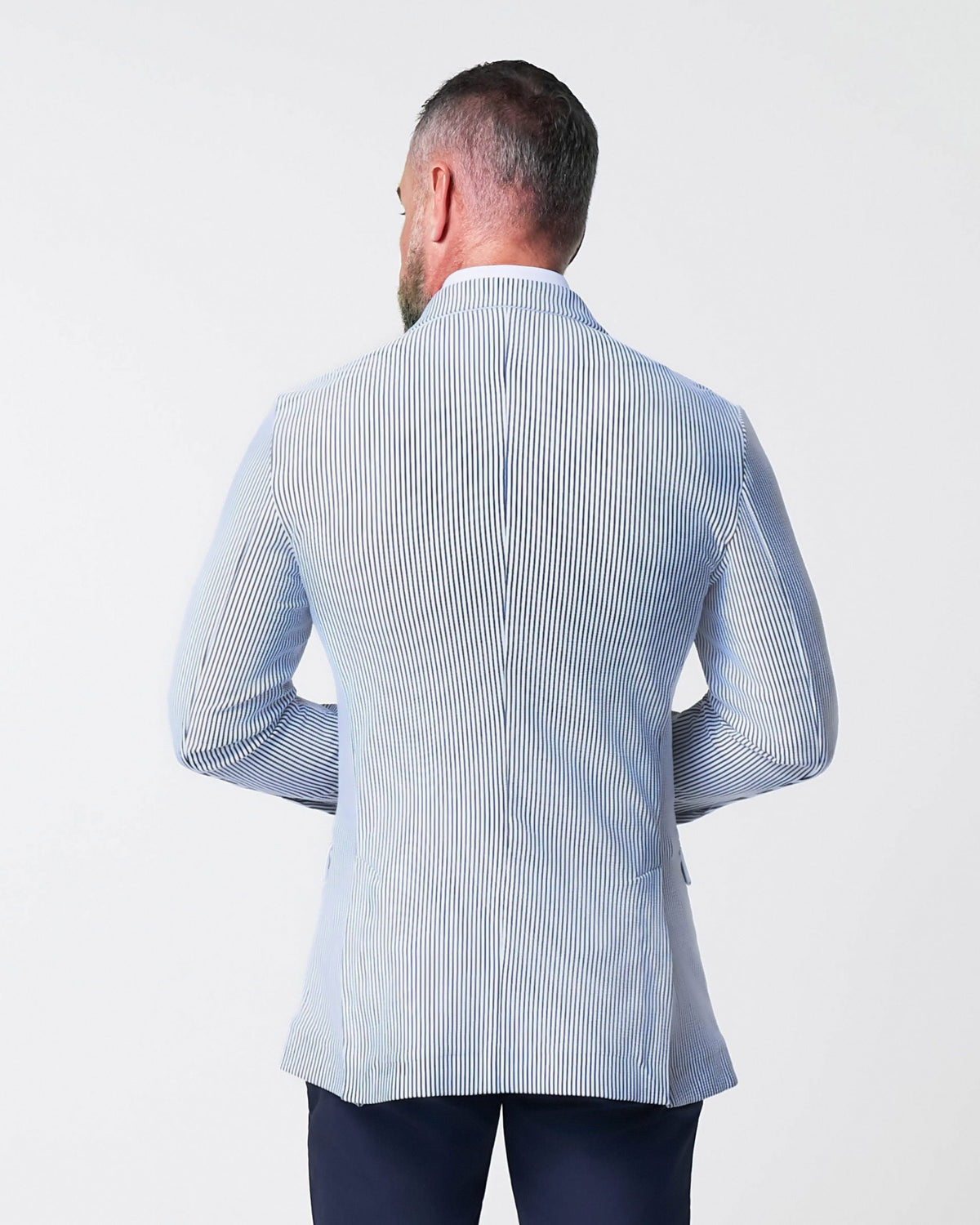 State & Liberty - Athletic Fit Stretch Blazer - Navy & White Seersucker