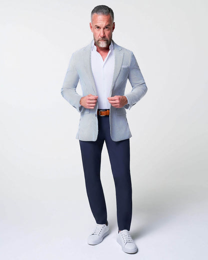 State & Liberty - Athletic Fit Stretch Blazer - Navy & White Seersucker