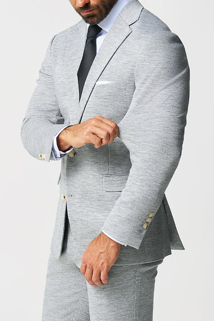State & Liberty - Athletic Fit Stretch Wool Blazer - Light Grey with White Mini Stripe
