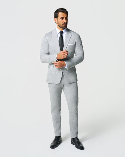 State & Liberty - Athletic Fit Stretch Wool Blazer - Light Grey with White Mini Stripe