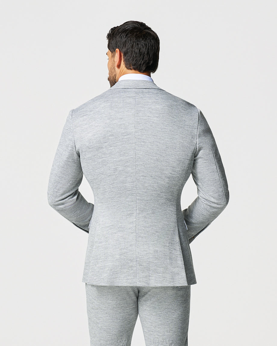 State & Liberty - Athletic Fit Stretch Wool Blazer - Light Grey with White Mini Stripe