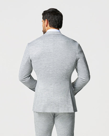 State & Liberty - Athletic Fit Stretch Wool Blazer - Light Grey with White Mini Stripe
