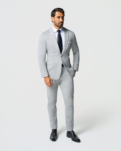 State & Liberty - Athletic Fit Stretch Wool Blazer - Light Grey with White Mini Stripe