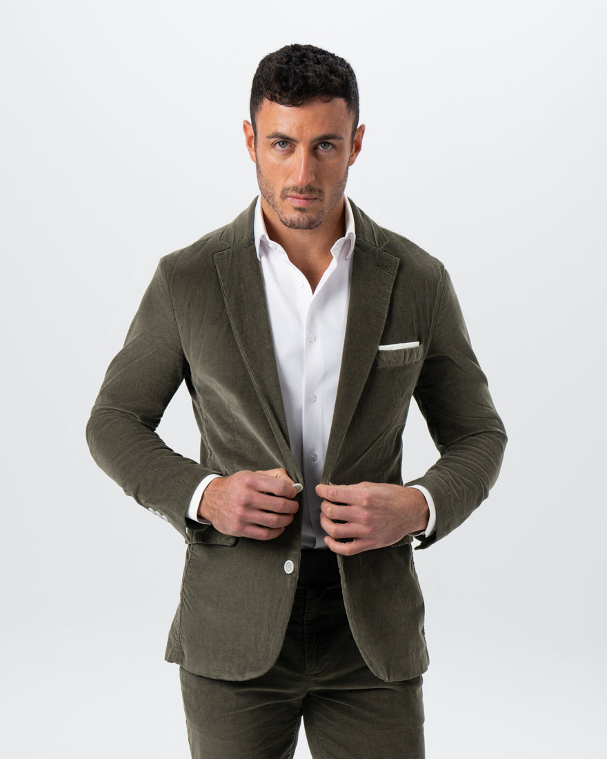 State & Liberty - Unstructured Corduroy Blazer - Dark Olive