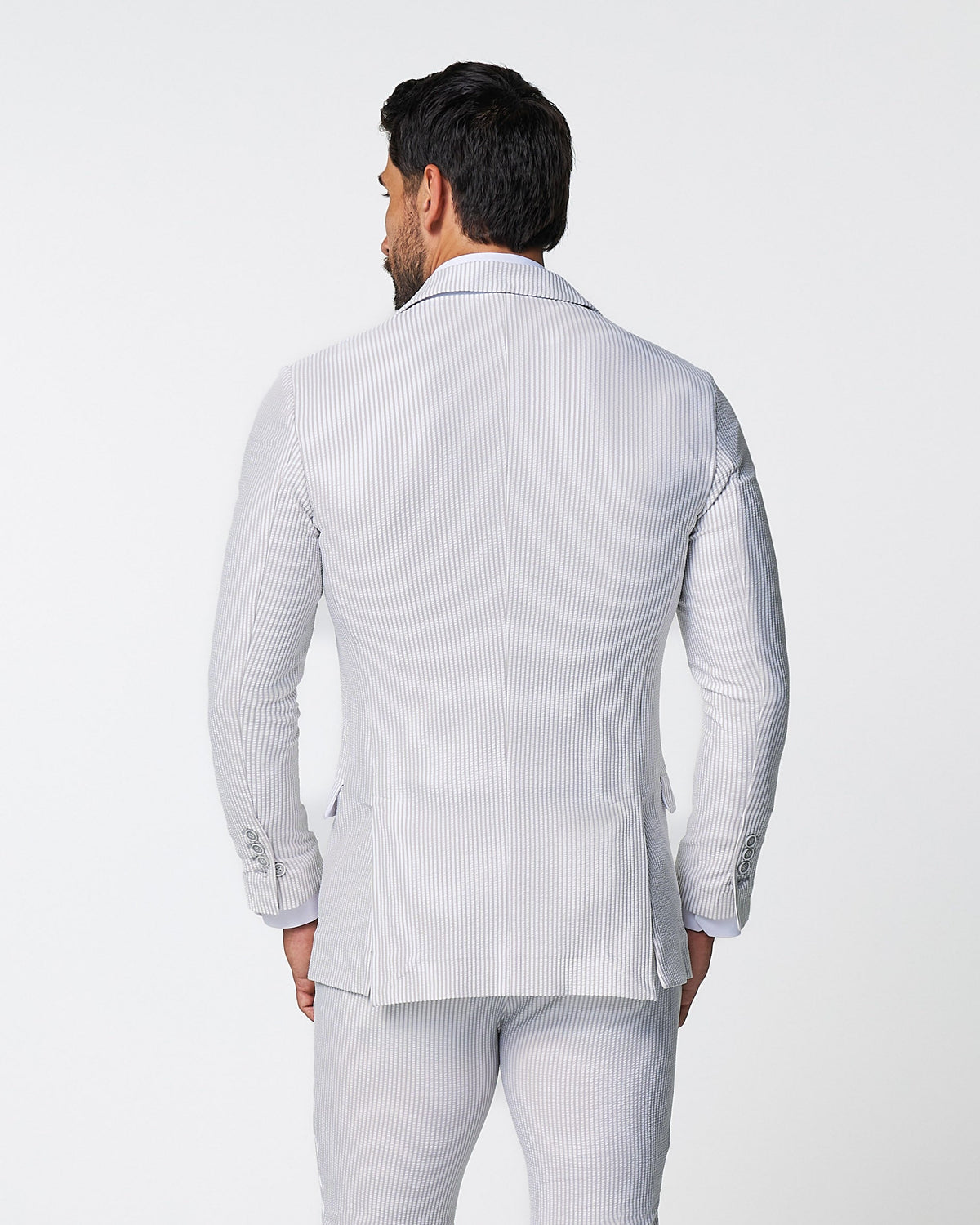 State & Liberty - Athletic Fit Stretch Blazer - Grey & White Seersucker