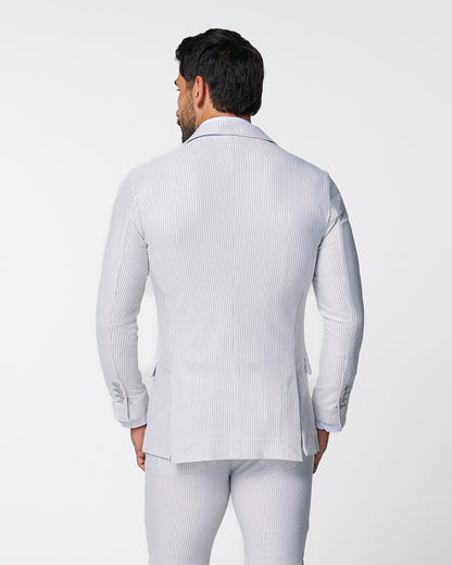 State & Liberty - Athletic Fit Stretch Blazer - Grey & White Seersucker