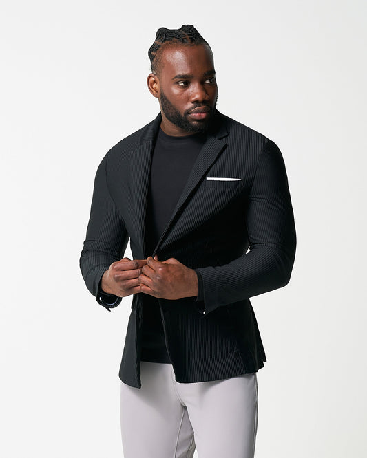 State & Liberty - Athletic Fit Stretch Blazer - Black Seersucker