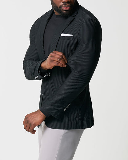 State & Liberty - Athletic Fit Stretch Blazer - Black Seersucker