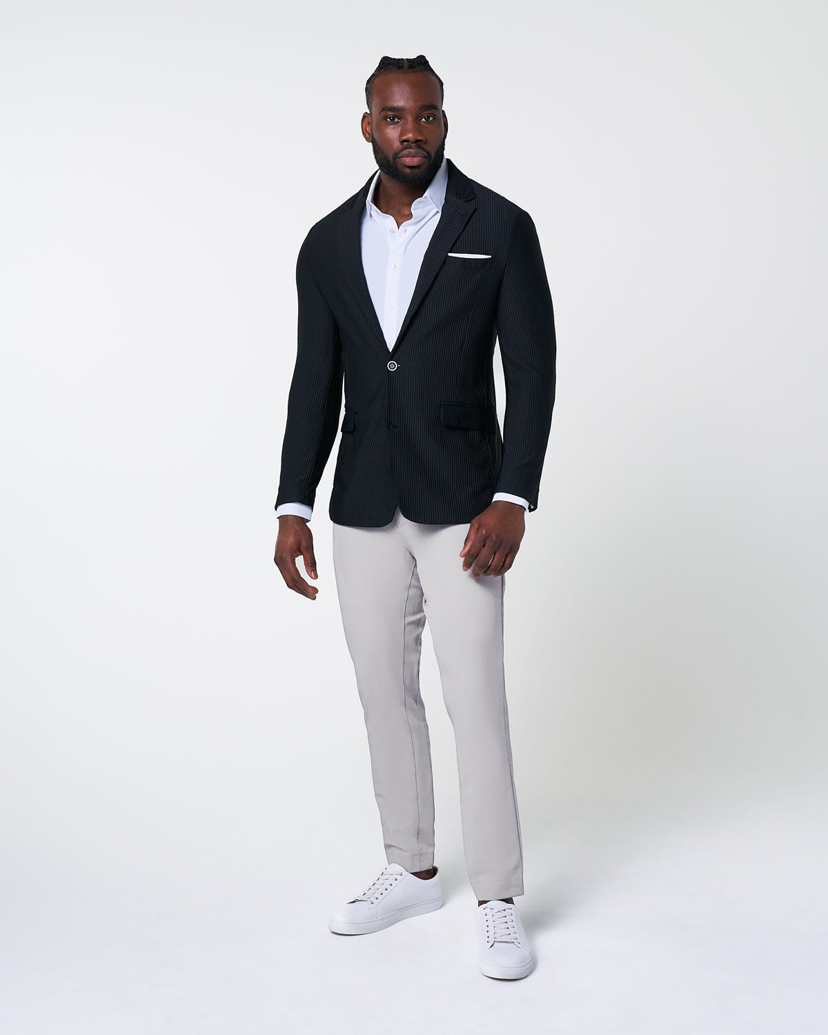 State & Liberty - Athletic Fit Stretch Blazer - Black Seersucker