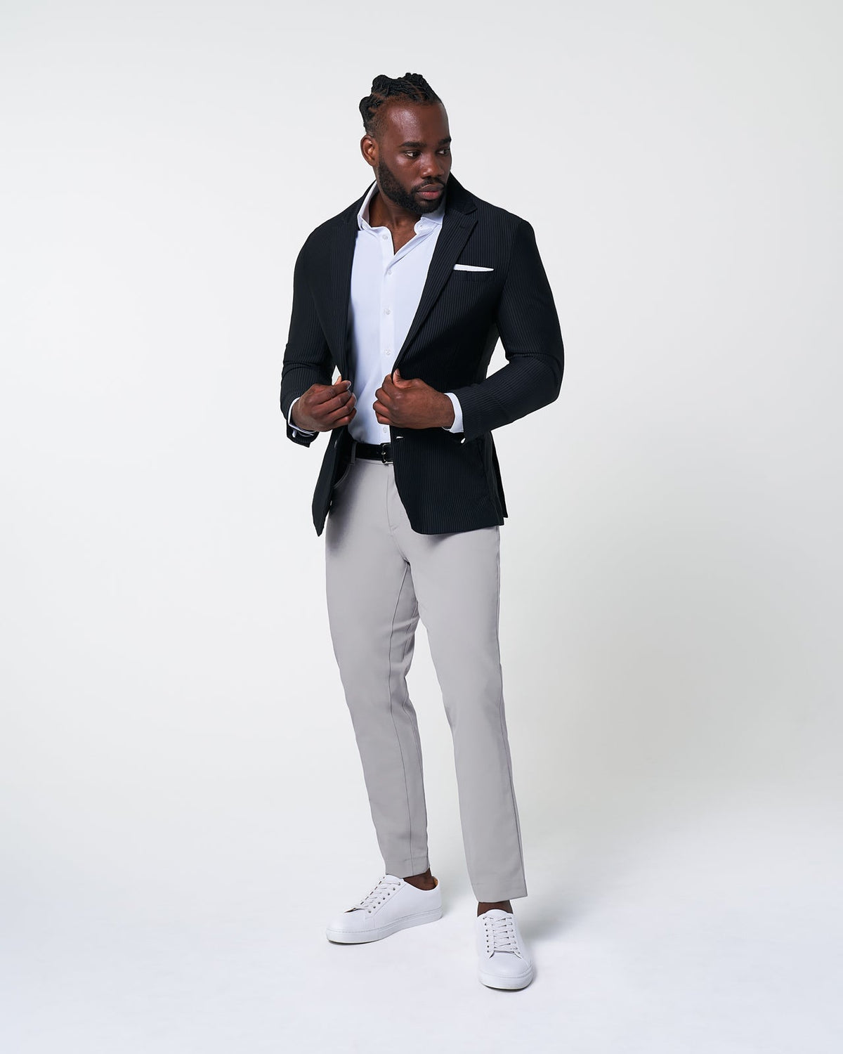 State & Liberty - Athletic Fit Stretch Blazer - Black Seersucker