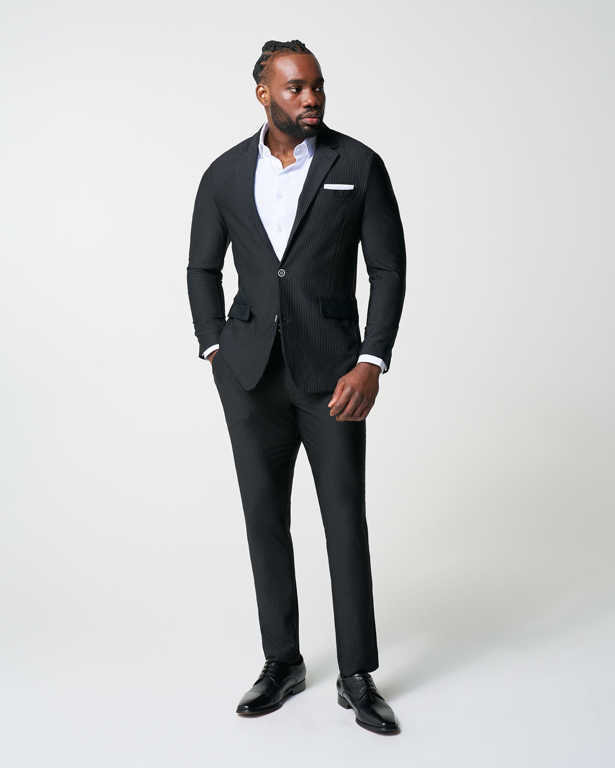 State & Liberty - Athletic Fit Stretch Blazer - Black Seersucker