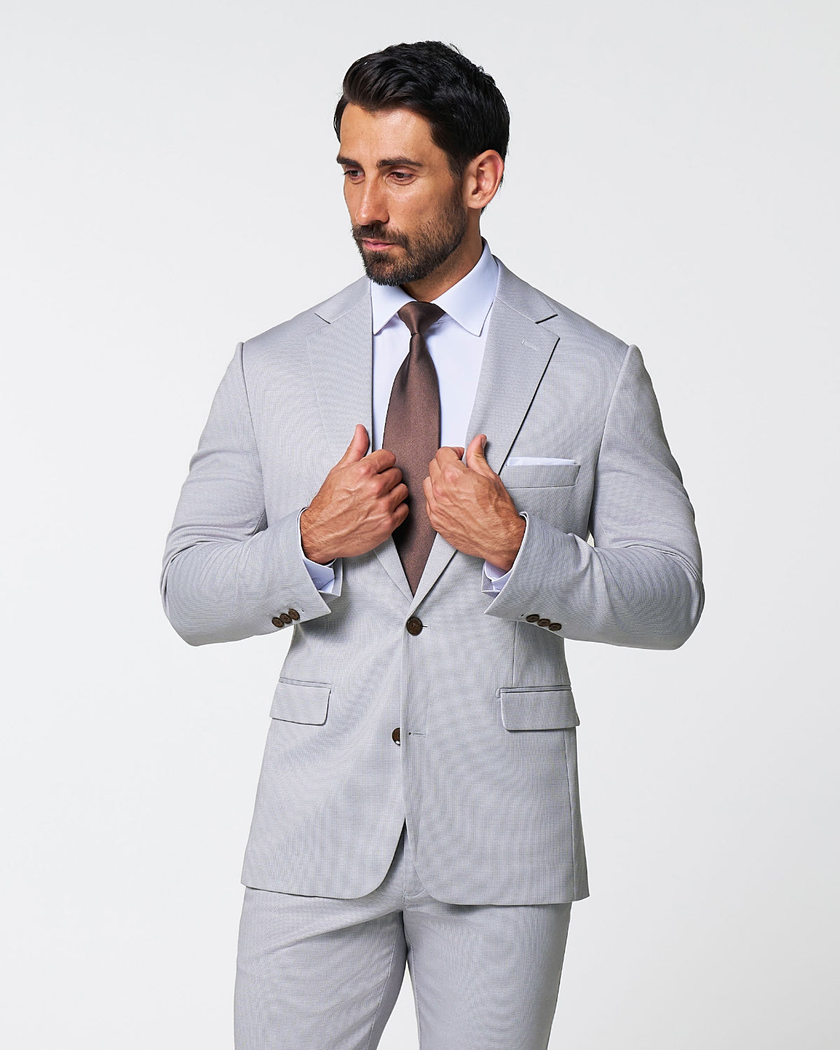 State & Liberty - Brushed Tech Stretch Blazer - Light Grey Microcheck
