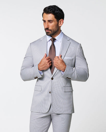 State & Liberty - Brushed Tech Stretch Blazer - Light Grey Microcheck