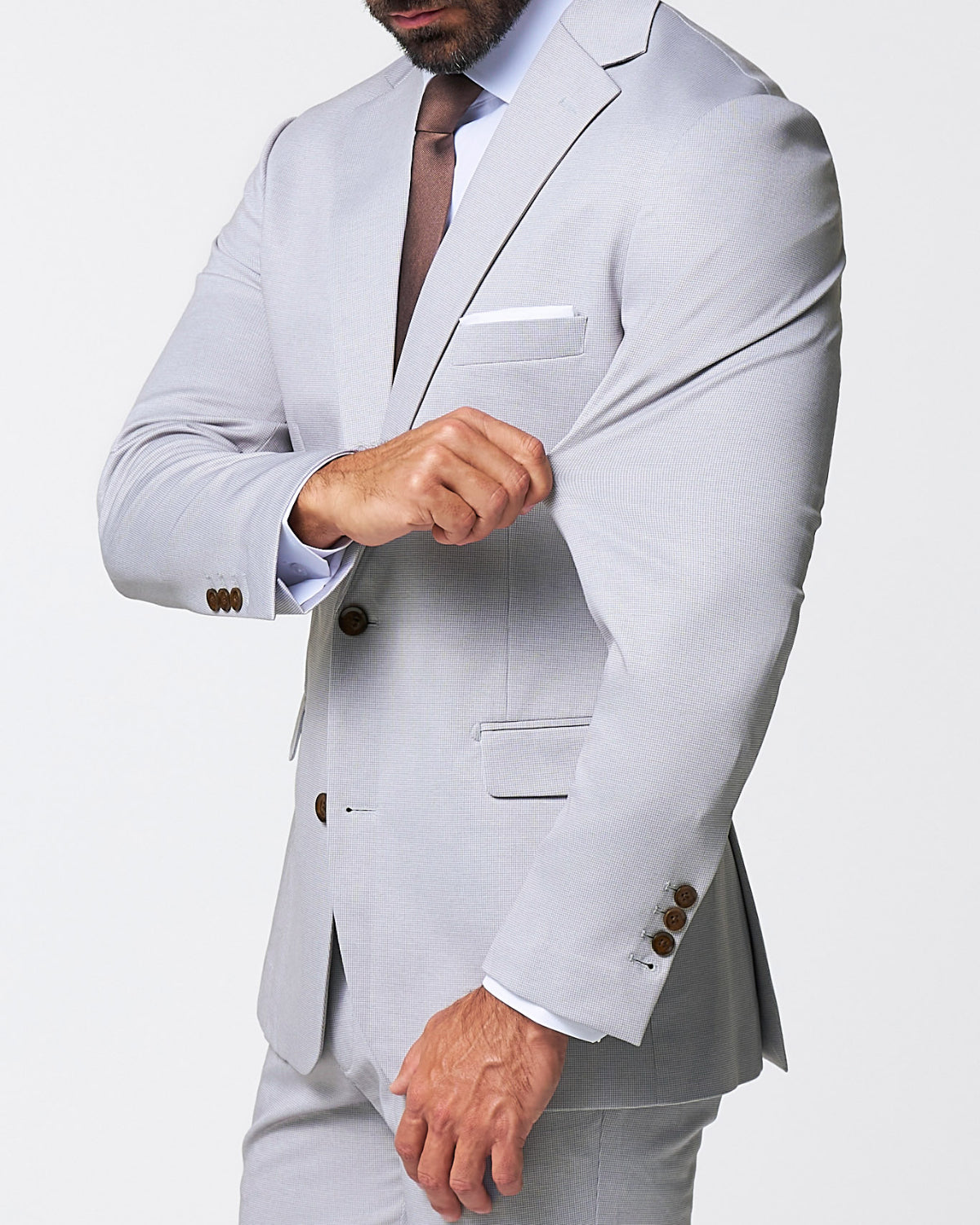 State & Liberty - Brushed Tech Stretch Blazer - Light Grey Microcheck
