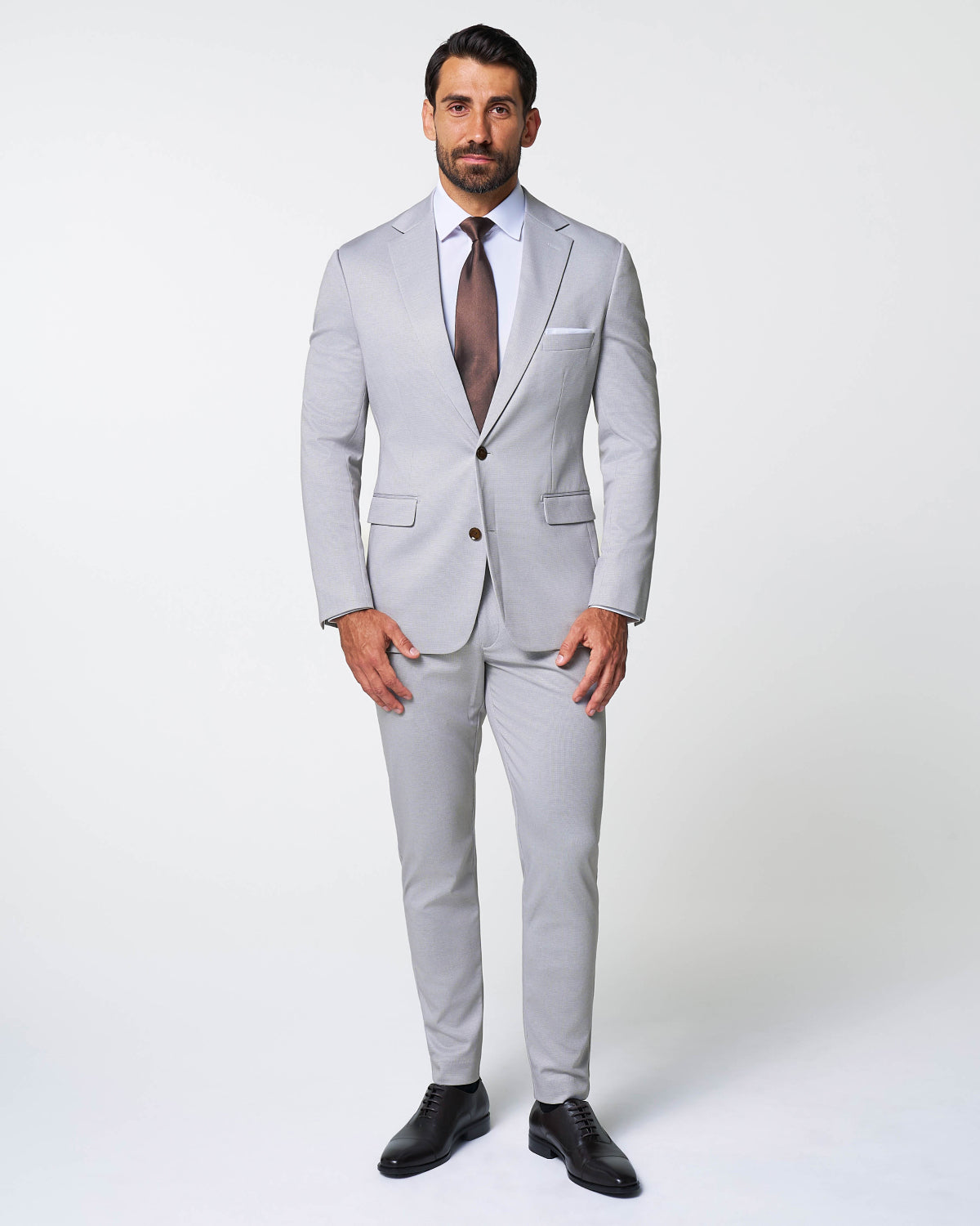 State & Liberty - Brushed Tech Stretch Blazer - Light Grey Microcheck