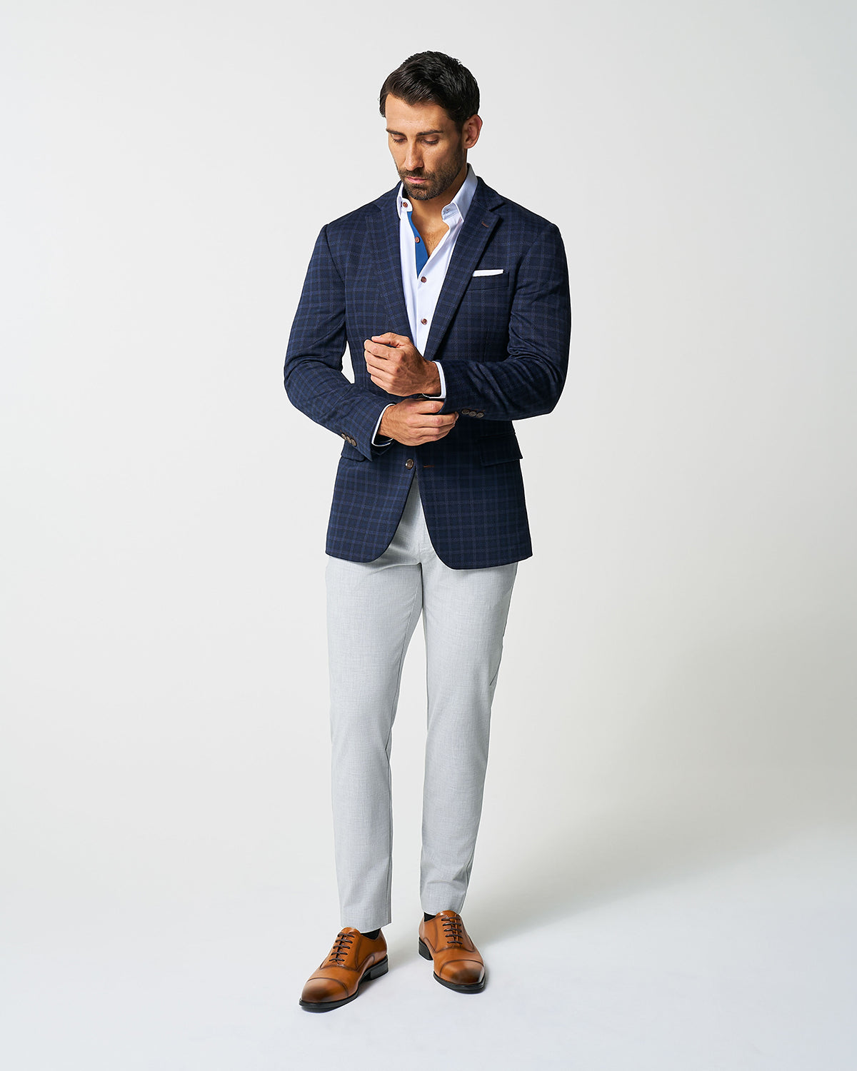State & Liberty - Athletic Fit Stretch Wool Blazer - Blue Plaid
