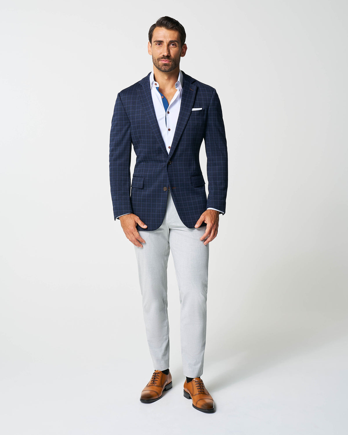 State & Liberty - Athletic Fit Stretch Wool Blazer - Blue Plaid