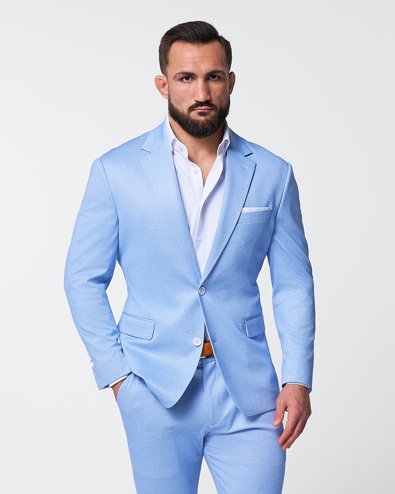 State & Liberty - Athletic Fit Stretch Blazer - Light Blue Mini Houndstooth