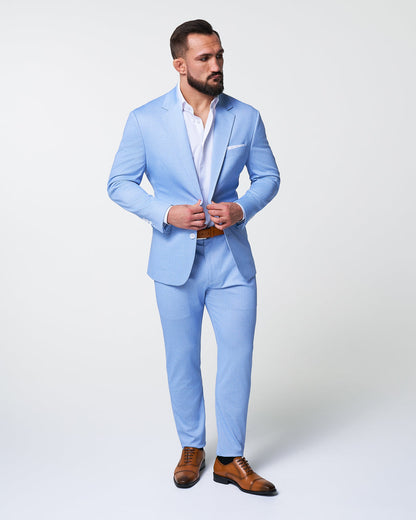State & Liberty - Athletic Fit Stretch Blazer - Light Blue Mini Houndstooth