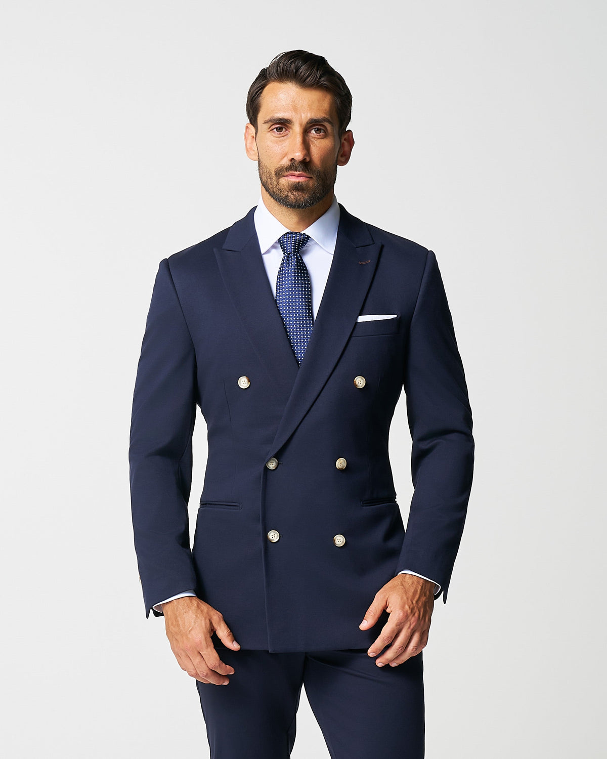 State & Liberty - Athletic Fit Stretch Blazer - Navy Double Breasted