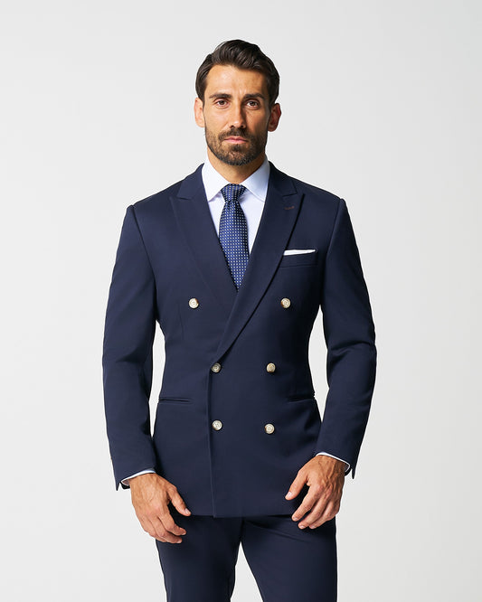 State & Liberty - Athletic Fit Stretch Blazer - Navy Double Breasted