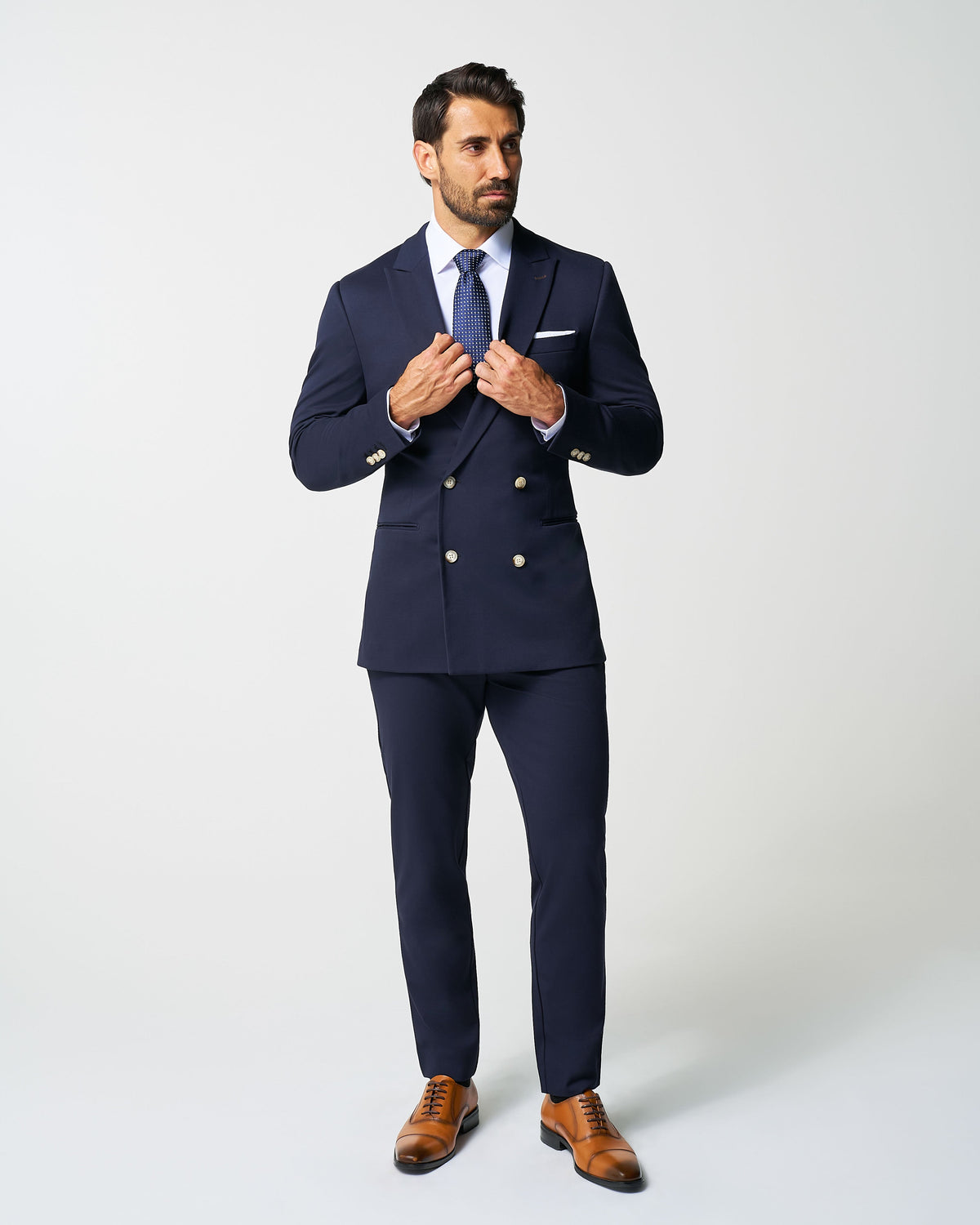 State & Liberty - Athletic Fit Stretch Blazer - Navy Double Breasted