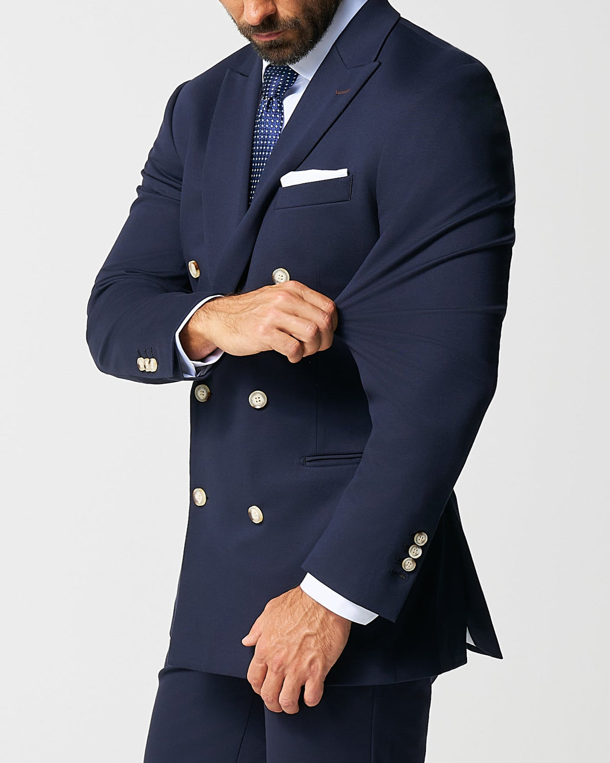 State & Liberty - Athletic Fit Stretch Blazer - Navy Double Breasted