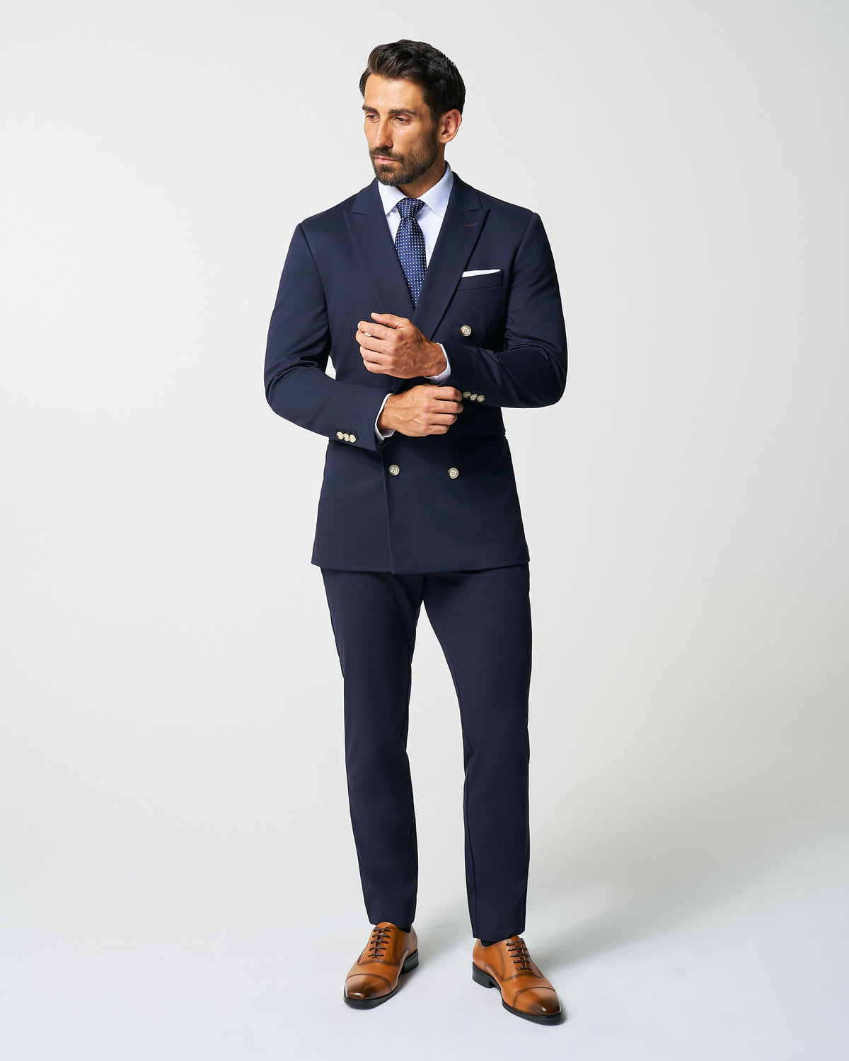 State & Liberty - Athletic Fit Stretch Blazer - Navy Double Breasted