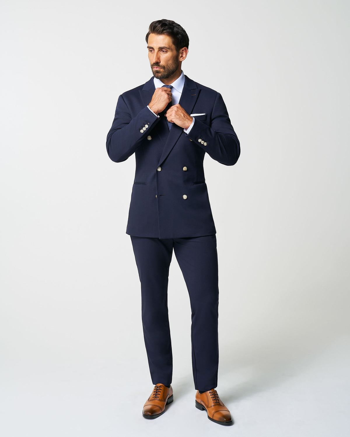 State & Liberty - Athletic Fit Stretch Blazer - Navy Double Breasted