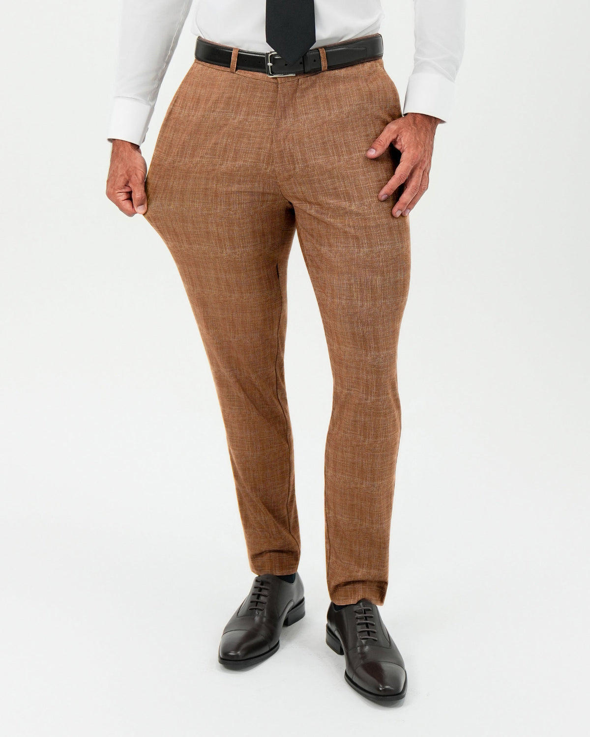 State & Liberty - Athletic Fit Stretch Pants - Light Brown Crosshatch