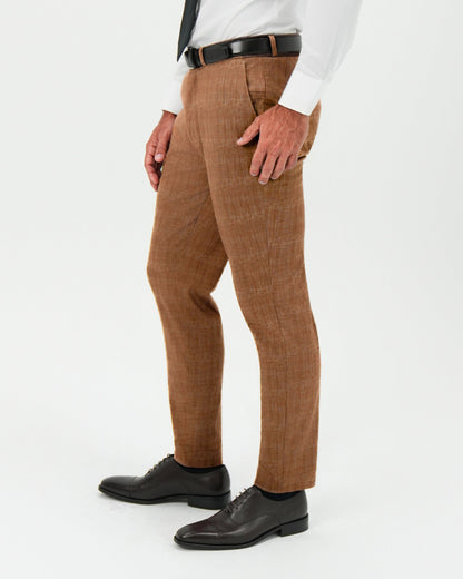 State & Liberty - Athletic Fit Stretch Pants - Light Brown Crosshatch