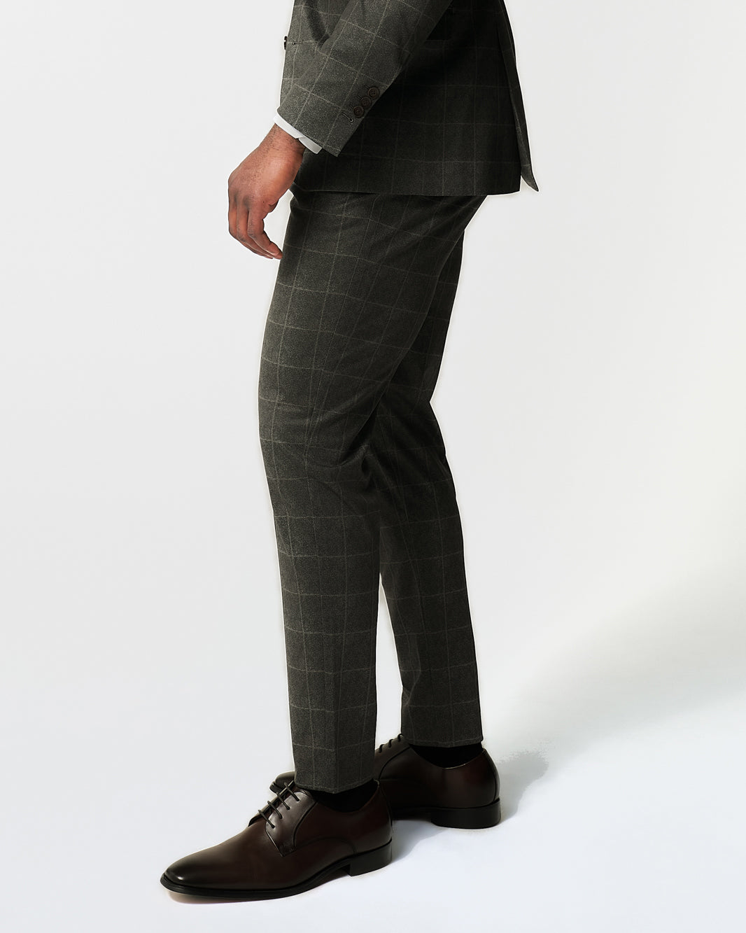 State & Liberty - Athletic Fit Stretch Suit Pants - Olive with White Windowpane