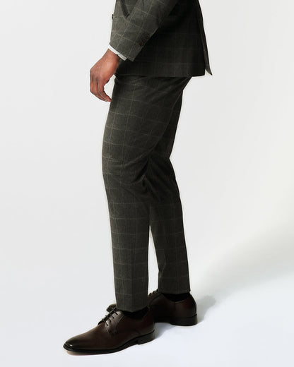 State & Liberty - Athletic Fit Stretch Suit Pants - Olive with White Windowpane