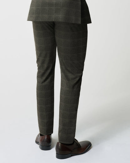 State & Liberty - Athletic Fit Stretch Suit Pants - Olive with White Windowpane