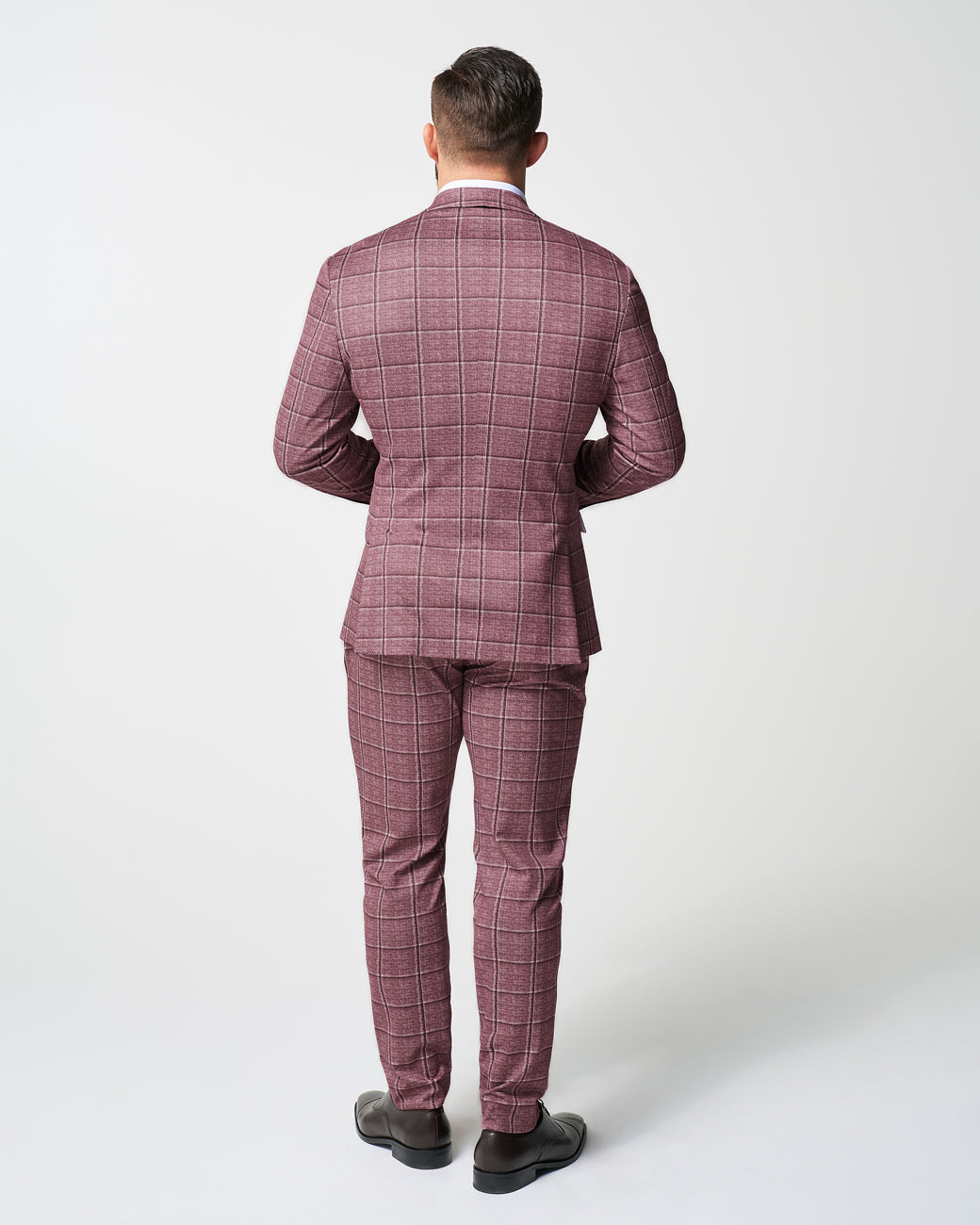 State & Liberty - Athletic Fit Stretch Suit Pants - Crimson with Burgundy Big Windowpane