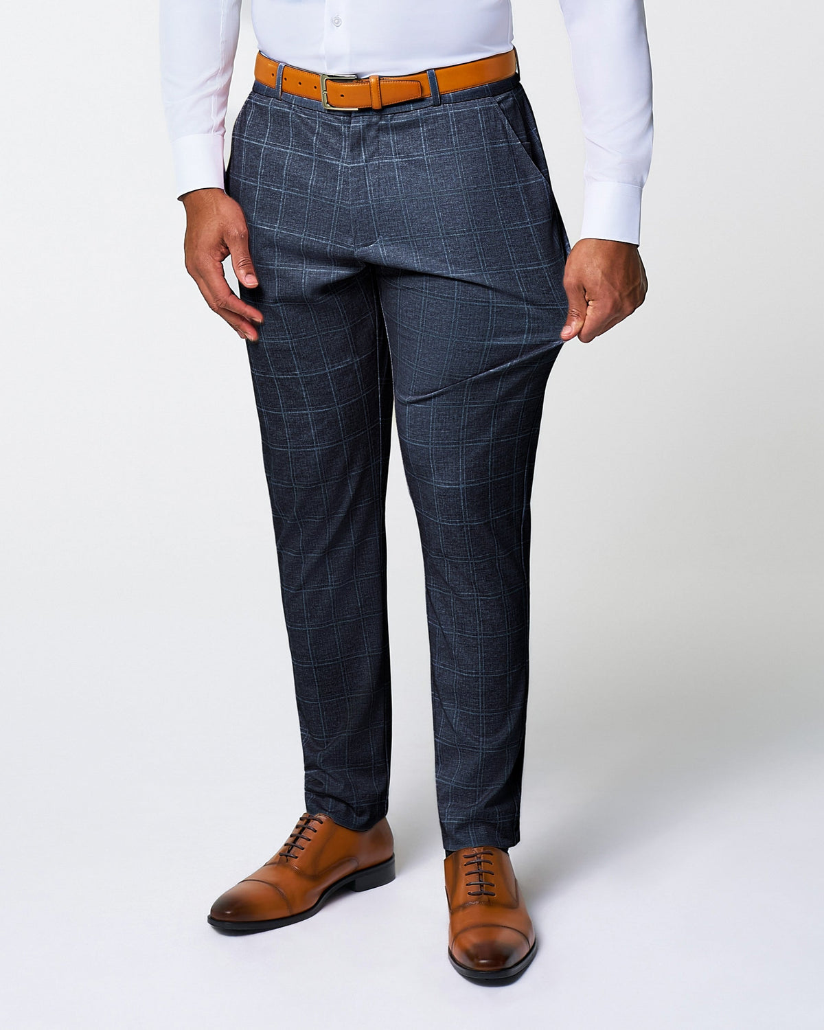 State & Liberty - Athletic Fit Stretch Suit Pants - Textured Navy with White Windowpane