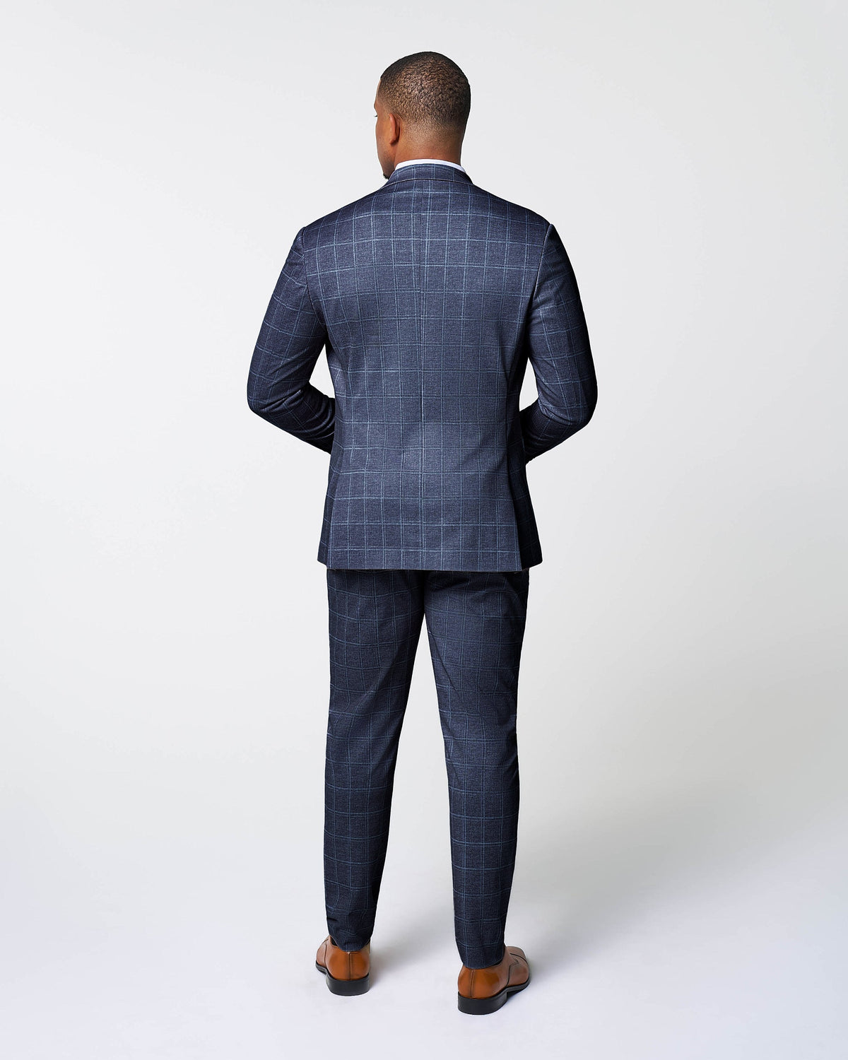 State & Liberty - Athletic Fit Stretch Suit Pants - Textured Navy with White Windowpane