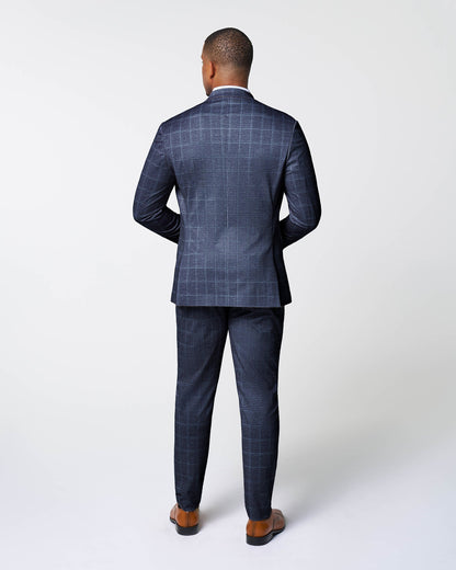 State & Liberty - Athletic Fit Stretch Suit Pants - Textured Navy with White Windowpane