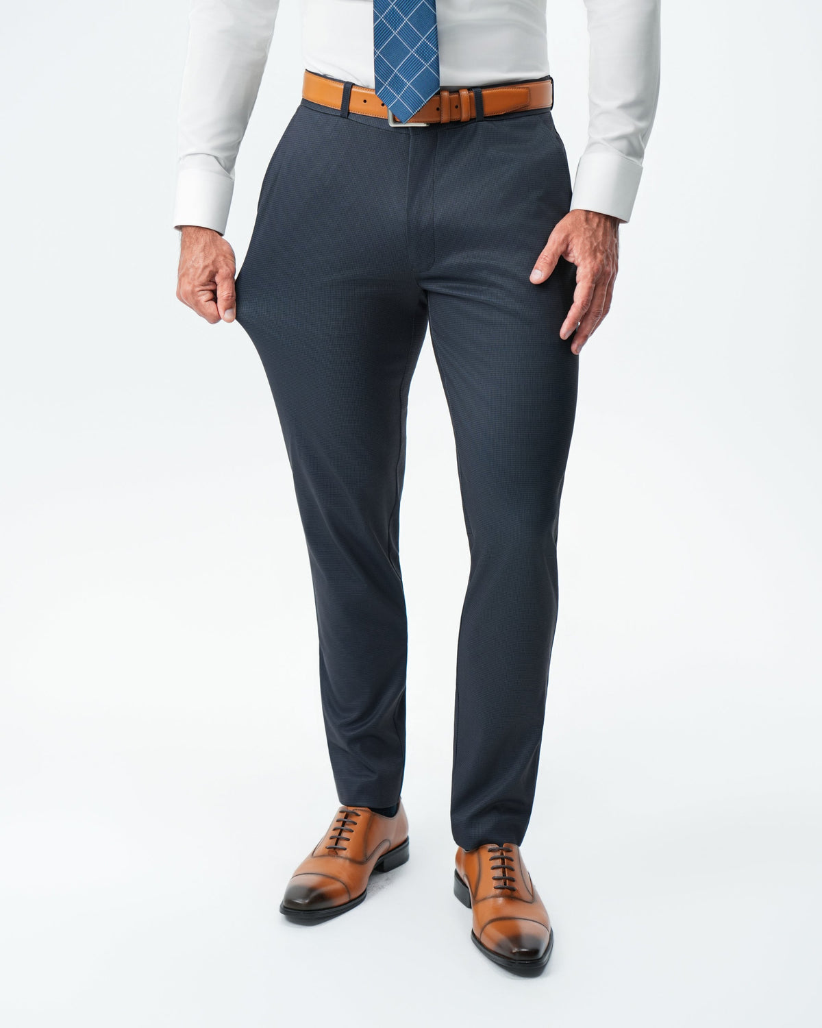 State & Liberty - Athletic Fit Stretch Suit Pants - Navy & Black Mini Houndstooth
