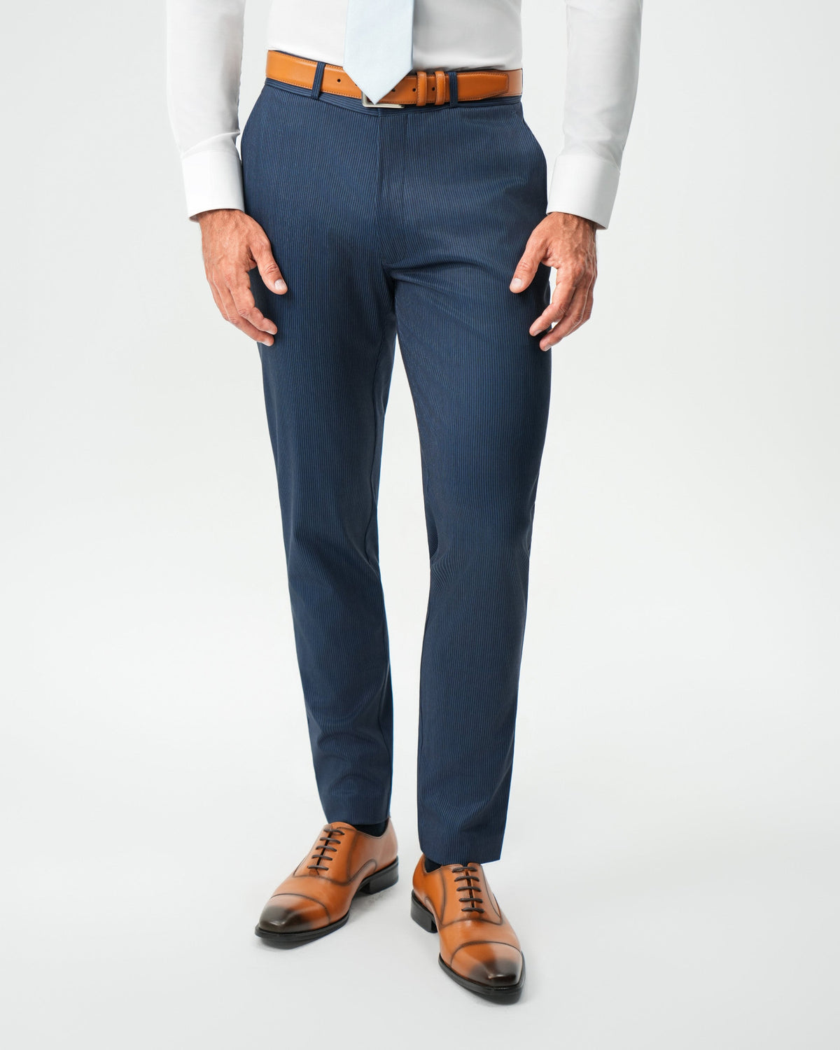 State & Liberty - Athletic Fit Stretch Suit Pants - Navy & White Pinstripe