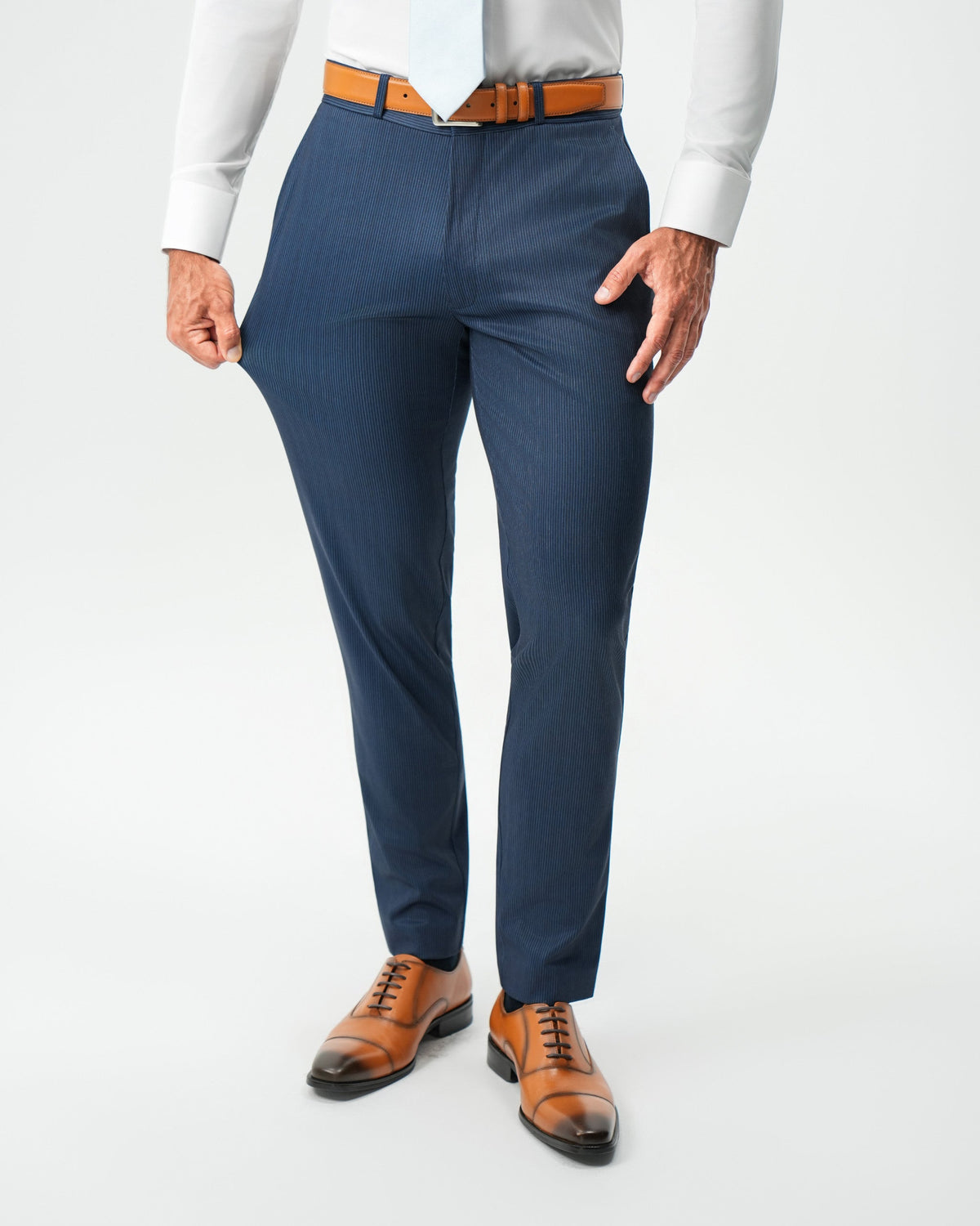 State & Liberty - Athletic Fit Stretch Suit Pants - Navy & White Pinstripe