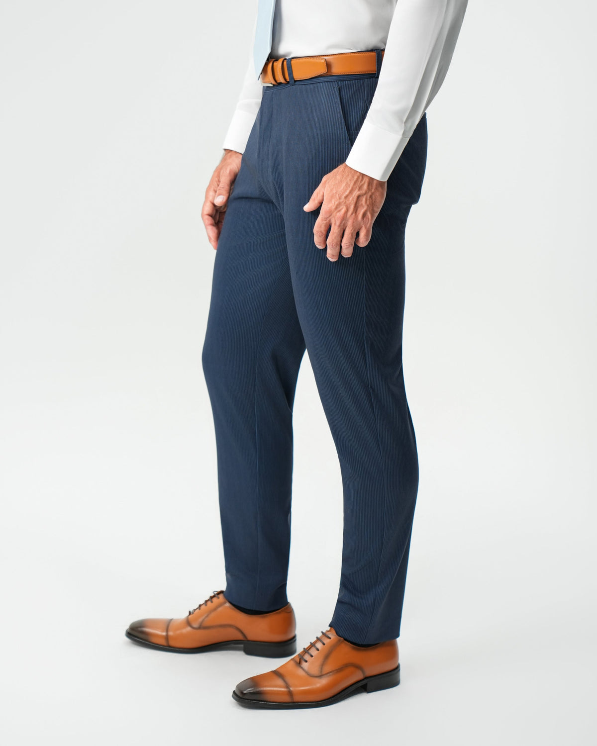 State & Liberty - Athletic Fit Stretch Suit Pants - Navy & White Pinstripe