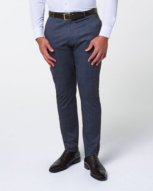 State & Liberty - Athletic Fit Stretch Suit Pants - Navy & Brown Windowpane