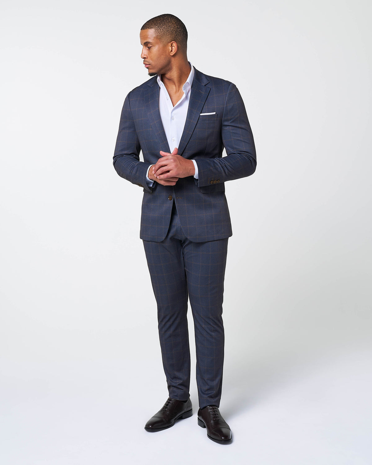 State & Liberty - Athletic Fit Stretch Suit Pants - Navy & Brown Windowpane