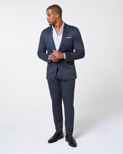 State & Liberty - Athletic Fit Stretch Suit Pants - Navy & Brown Windowpane