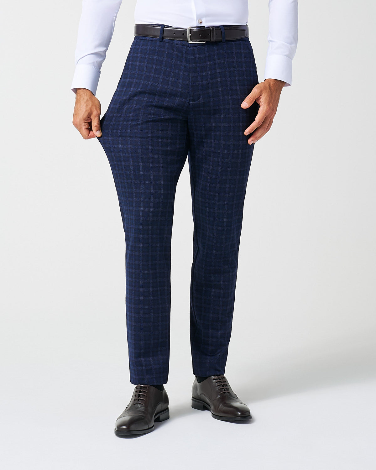 State & Liberty - Athletic Fit Stretch Wool Suit Pants - Blue Plaid