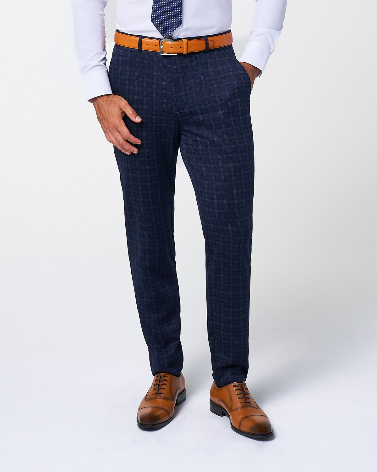 State & Liberty - Athletic Fit Stretch Wool Suit Pants - Blue Plaid