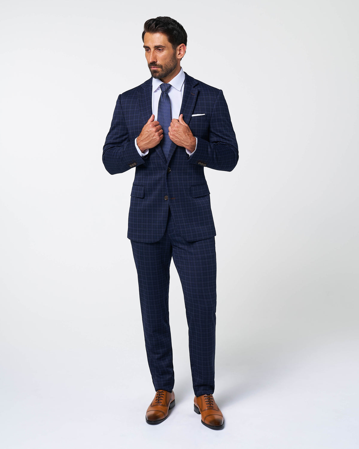 State & Liberty - Athletic Fit Stretch Wool Suit Pants - Blue Plaid